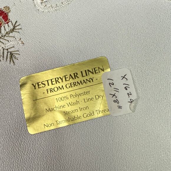 German Embroidered Christmas Bells Table Mat Doily 7x11 Metallic Gold Thread - Picture 3 of 4